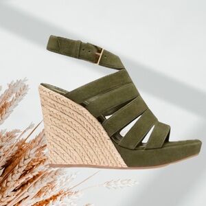 TORY BURCH Bailey Wedge Olive Green Espadrille Sandals